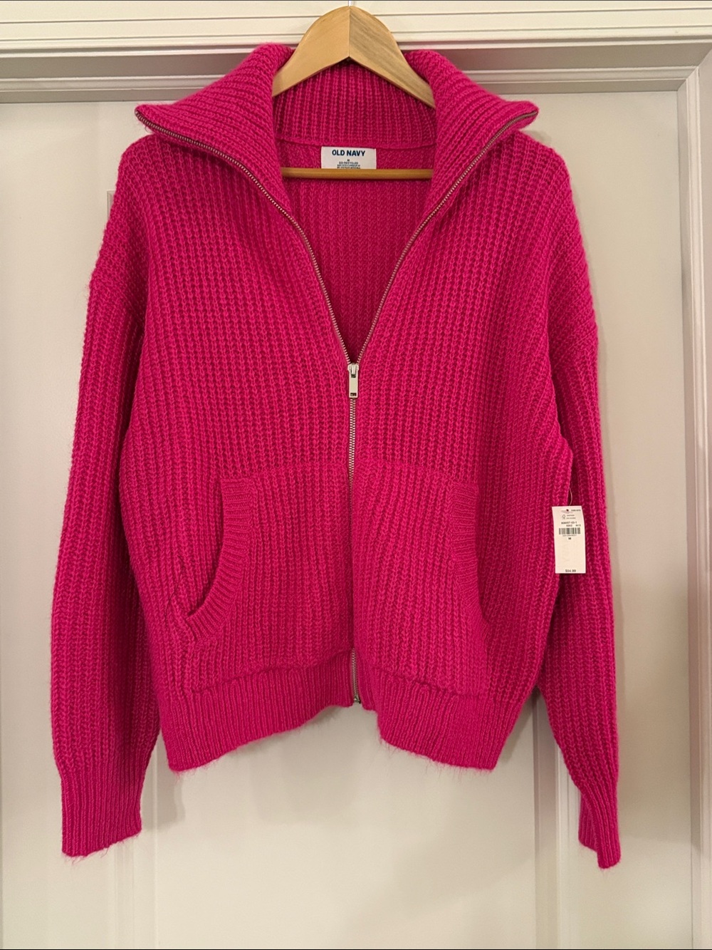 Old Navy Women’s Vibrant Hot Pink Full Zip-Up Ribbed Cardigan Medium NWT